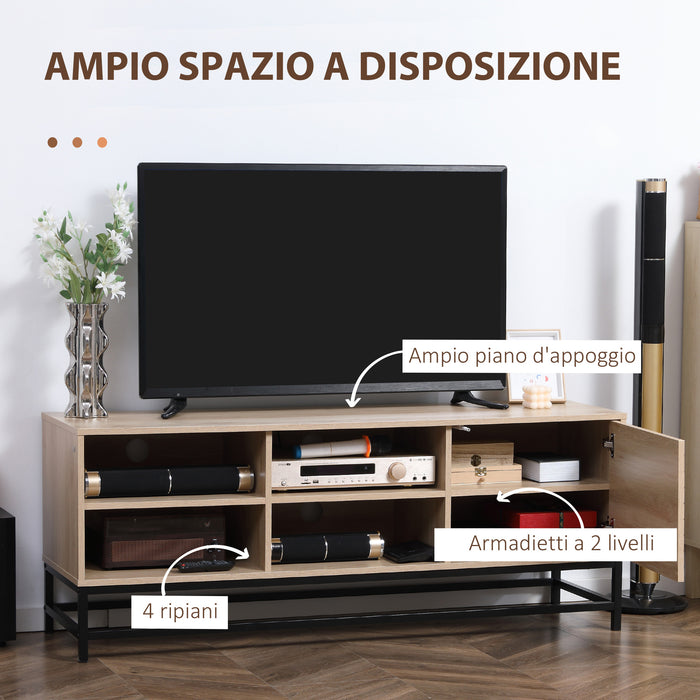 EASYCOMFORT  Mobile TV Moderno per TV max 60" in MDF e Acciaio con 4 Ripiani Aperti e Armadietto a 2 Livelli, 140x40x55.3 cm