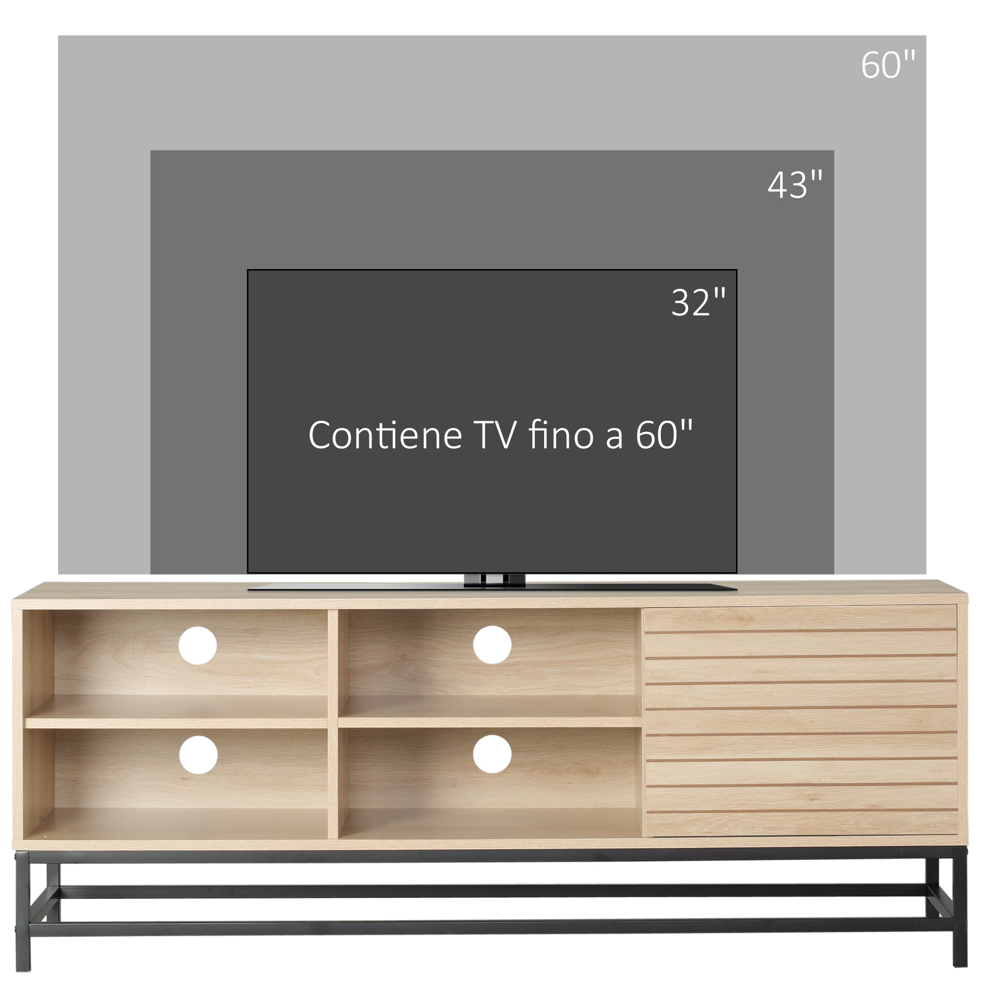 EASYCOMFORT  Mobile TV Moderno per TV max 60" in MDF e Acciaio con 4 Ripiani Aperti e Armadietto a 2 Livelli, 140x40x55.3 cm