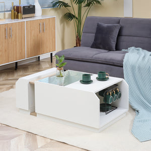 EASYCOMFORT  Tavolino da Salotto Moderno con Ripiani e Scomparti Nascosti in Legno e Vetro, 100x55x36cm