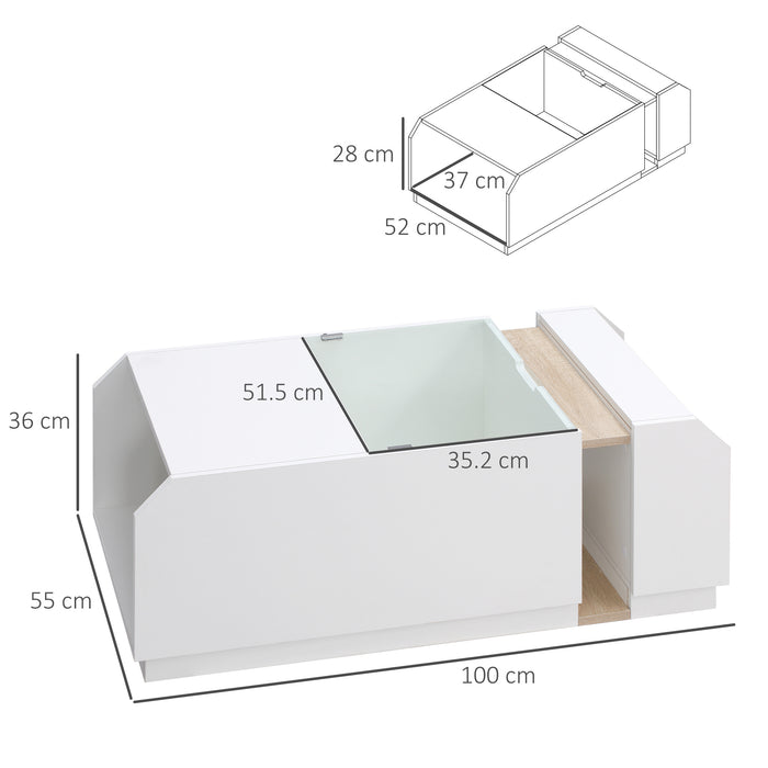 EASYCOMFORT  Tavolino da Salotto Moderno con Ripiani e Scomparti Nascosti in Legno e Vetro, 100x55x36cm