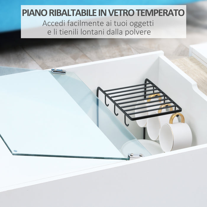 EASYCOMFORT  Tavolino da Salotto Moderno con Ripiani e Scomparti Nascosti in Legno e Vetro, 100x55x36cm