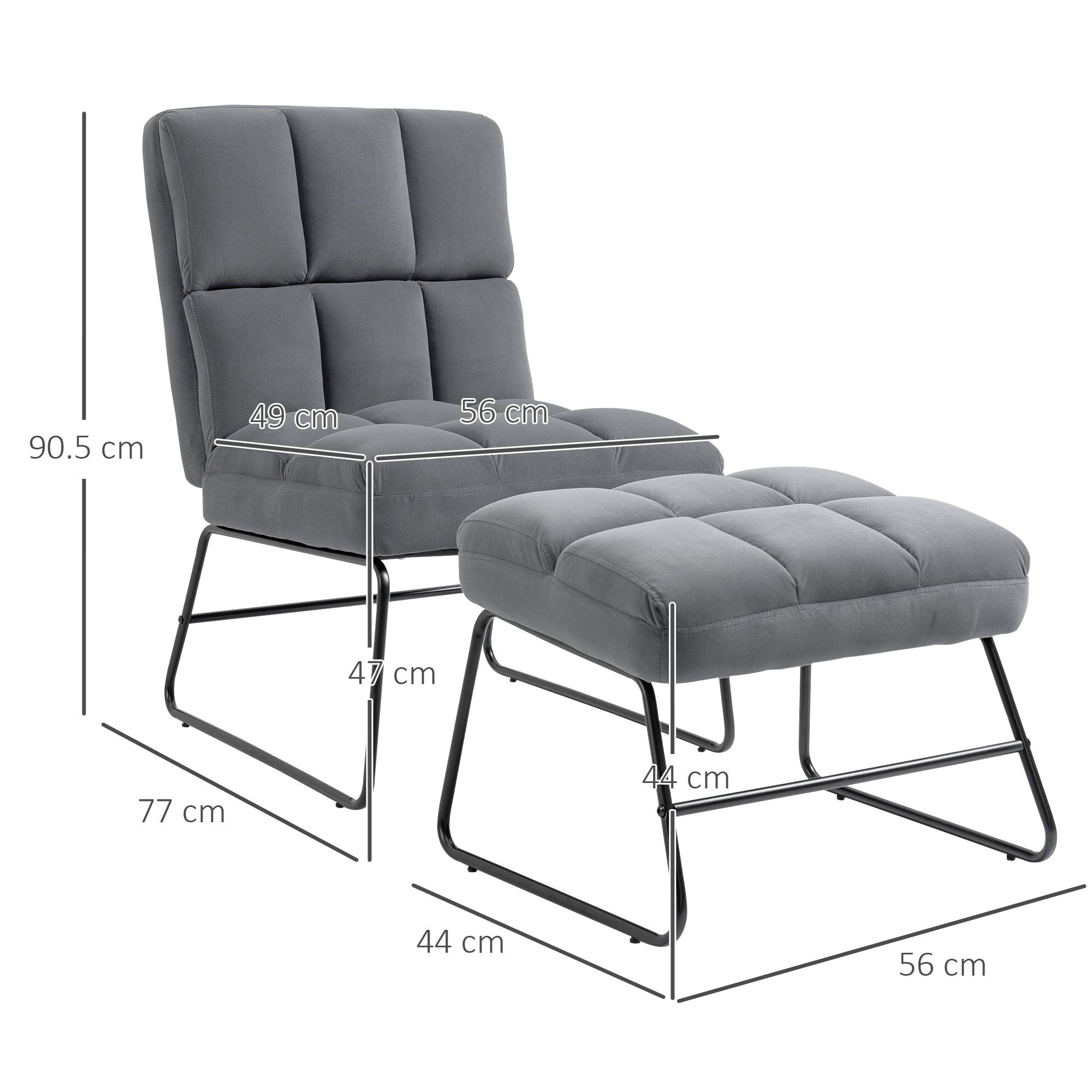 EASYCOMFORT  Poltrona Relax con Poggiapiedi per Interni, Set 2 Pezzi in Effetto Velluto e Metallo, Grigia