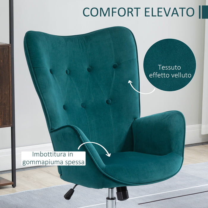 EASYCOMFORT  Poltrona per Ufficio e Salotto in Velluto, Girevole con Braccioli e Altezza Regolabile, Blu