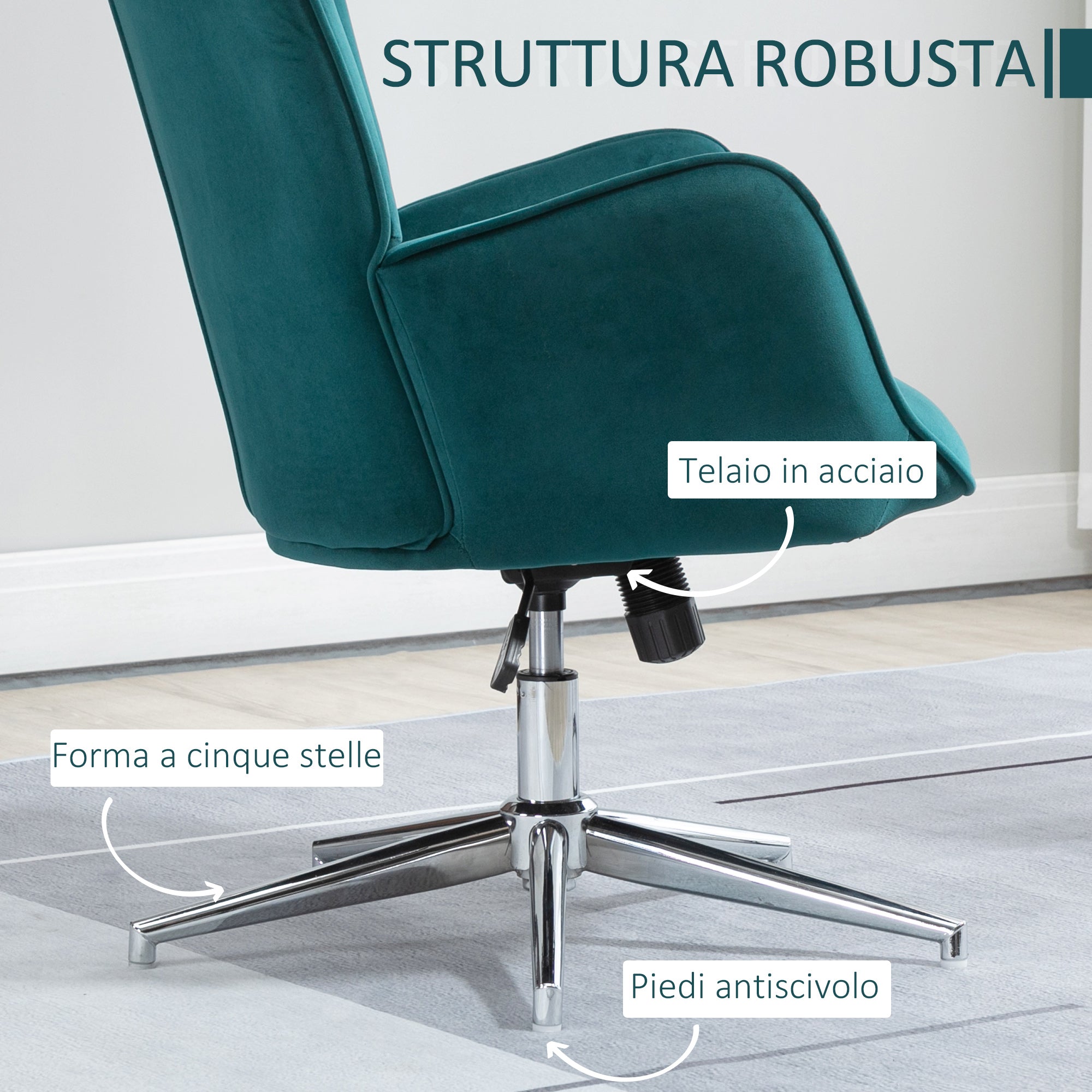 EASYCOMFORT  Poltrona per Ufficio e Salotto in Velluto, Girevole con Braccioli e Altezza Regolabile, Blu