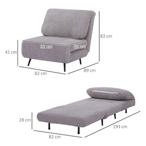 EASYCOMFORT  Poltrona Letto 2 in 1 Singola, Schienale Regolabile su 3 Livelli e Imbottito, Struttura in Legno e Acciaio