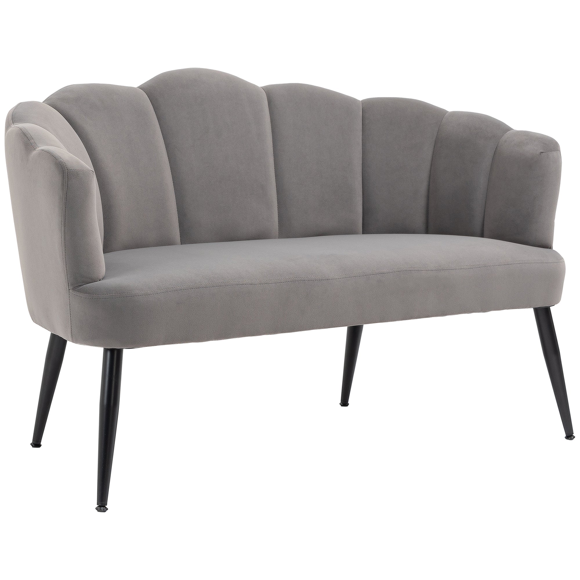 EASYCOMFORT  Divano 2 Posti in Velluto con Gambe in Metallo e Schienale a Conchiglia, 132x66x80cm, Grigio