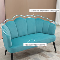 EASYCOMFORT  Divano 2 Posti in Velluto con Gambe in Metallo e Schienale a Conchiglia, 132x66x80cm, Verde