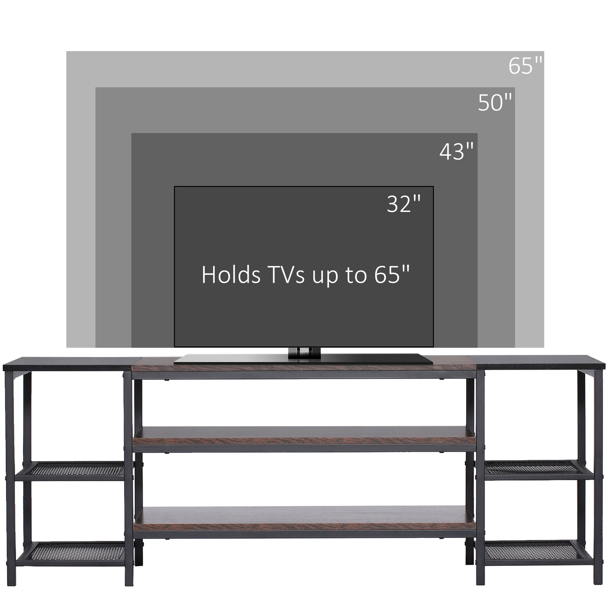 EASYCOMFORT  Mobile TV Moderno per TV fino a 65" con 6 Ripiani Aperti, in Acciaio e Truciolato, 140x40x50 cm, Marrone e Nero