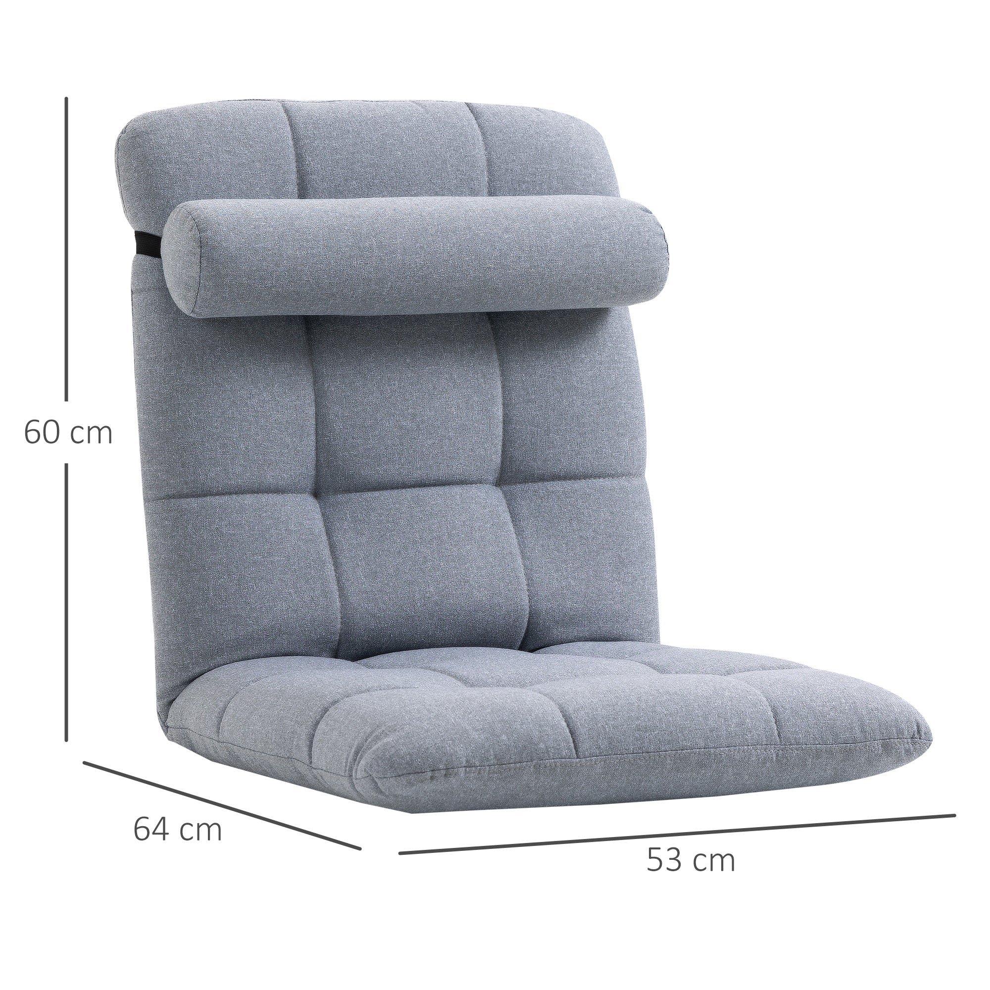 EASYCOMFORT  Poltrona Letto Singolo con Altezza Regolabile in 5 Livelli e Cuscino Rimovibile, 53x64x60 cm, Grigio