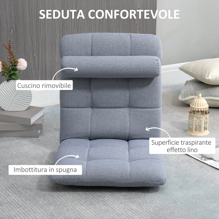 EASYCOMFORT  Poltrona Letto Singolo con Altezza Regolabile in 5 Livelli e Cuscino Rimovibile, 53x64x60 cm, Grigio