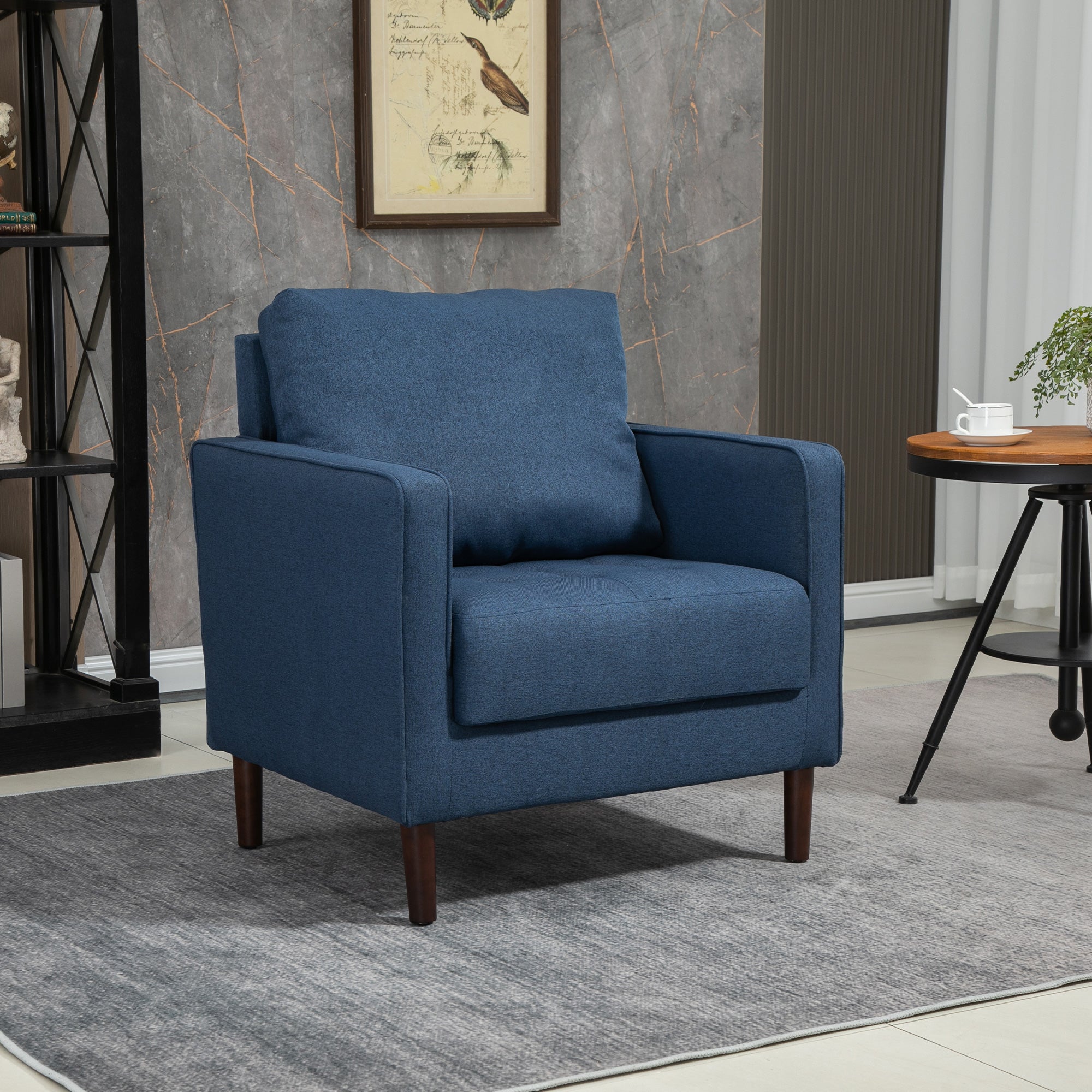 EASYCOMFORT  Poltrona Moderna in Tessuto Effetto Lino, Struttura in Legno e Imbottitura Spessa, 76x70x87cm, Blu