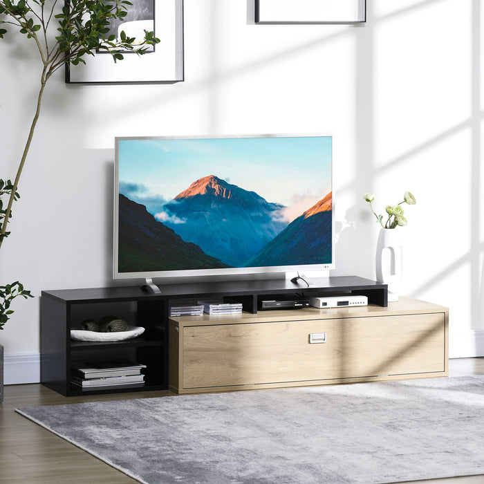 EasyComfort Mobile TV 32"-65" con Ripiano Rimovibile e Armadietto con Anta Ribaltabile in MDF, 163x40x38 cm, color Legno e Nero