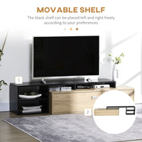 EasyComfort Mobile TV 32"-65" con Ripiano Rimovibile e Armadietto con Anta Ribaltabile in MDF, 163x40x38 cm, color Legno e Nero