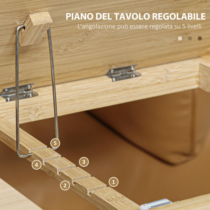 EasyComfort Tavolino da Divano a Forma di C in Legno di Bambù con Piano Inclinabile su 5 Livelli, 60x33x67cm