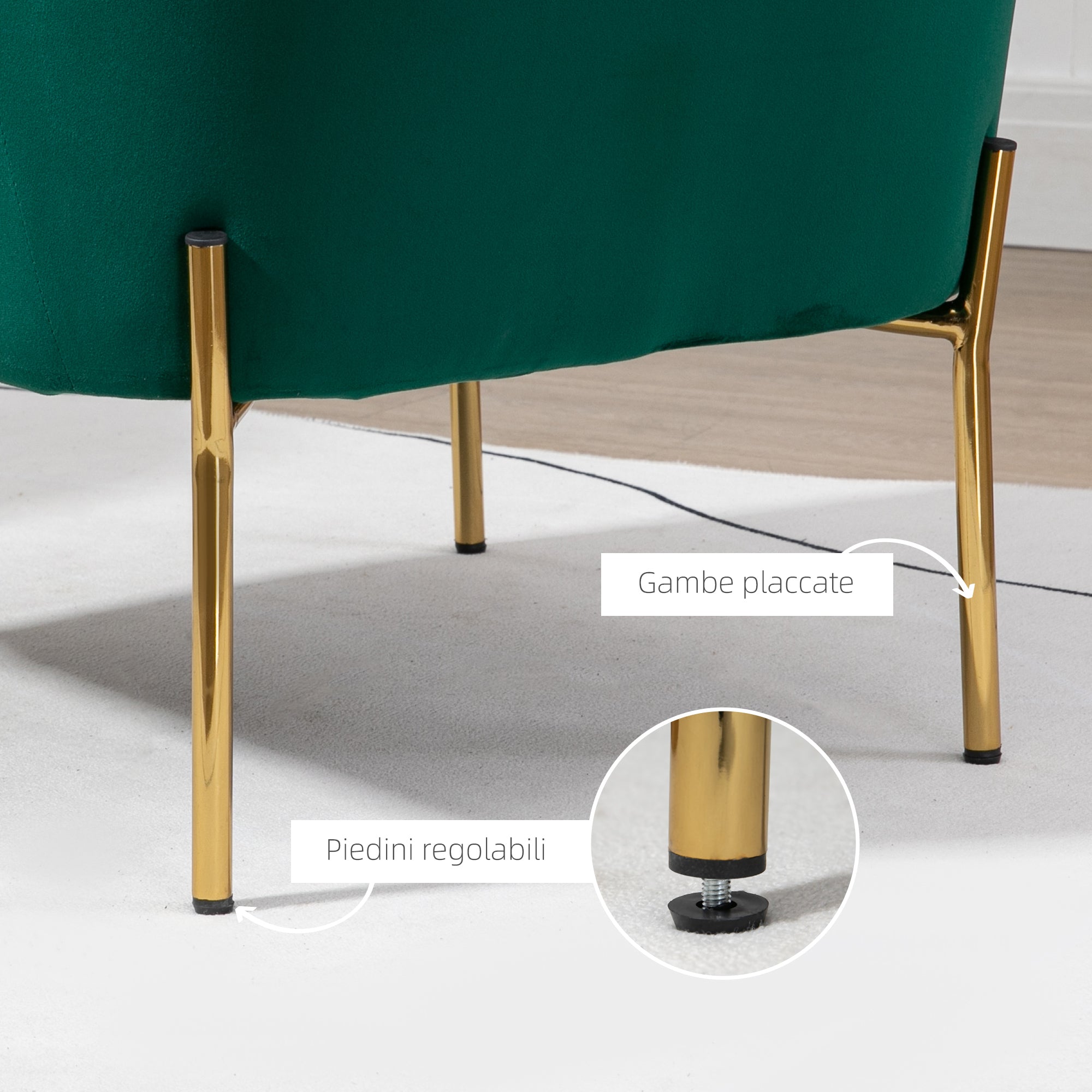 EasyComfort Poltrona da Camera da Letto in Tessuto Effetto Velluto con Gambe in Acciaio, 62x69x75 cm, Verde