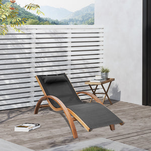 EasyComfort Lettino Prendisole Chaise Longue con Poggiatesta in Legno e Tessuto a Rete, 165x72x86cm