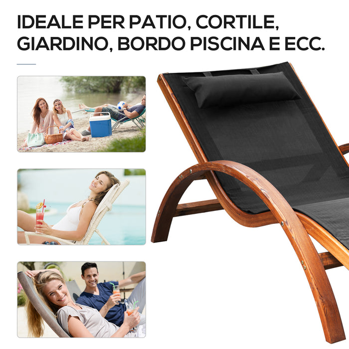 EasyComfort Lettino Prendisole Chaise Longue con Poggiatesta in Legno e Tessuto a Rete, 165x72x86cm