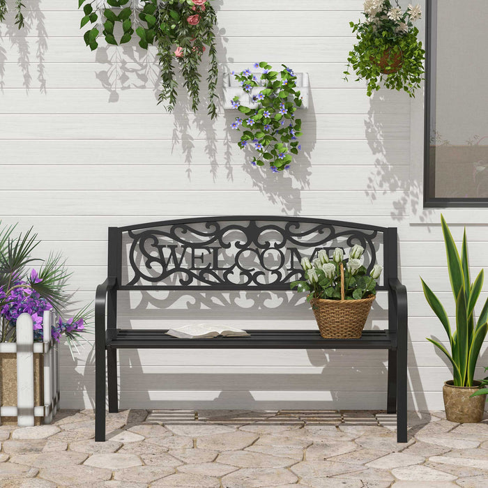 EasyComfort Panca da Giardino 2 Posti in Metallo Nero, Design Vintage, 127 x 60 x 87cm