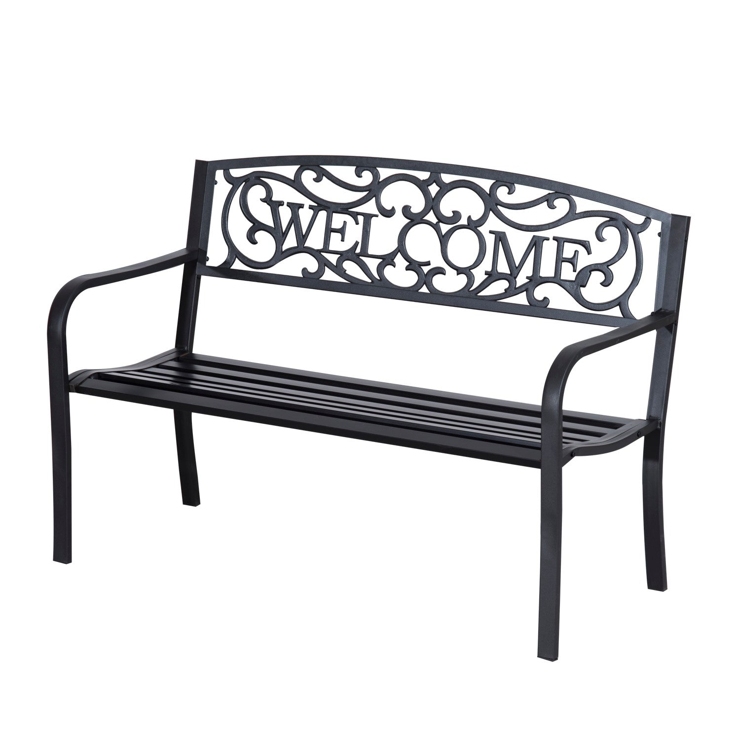 EasyComfort Panca da Giardino 2 Posti in Metallo Nero, Design Vintage, 127 x 60 x 87cm