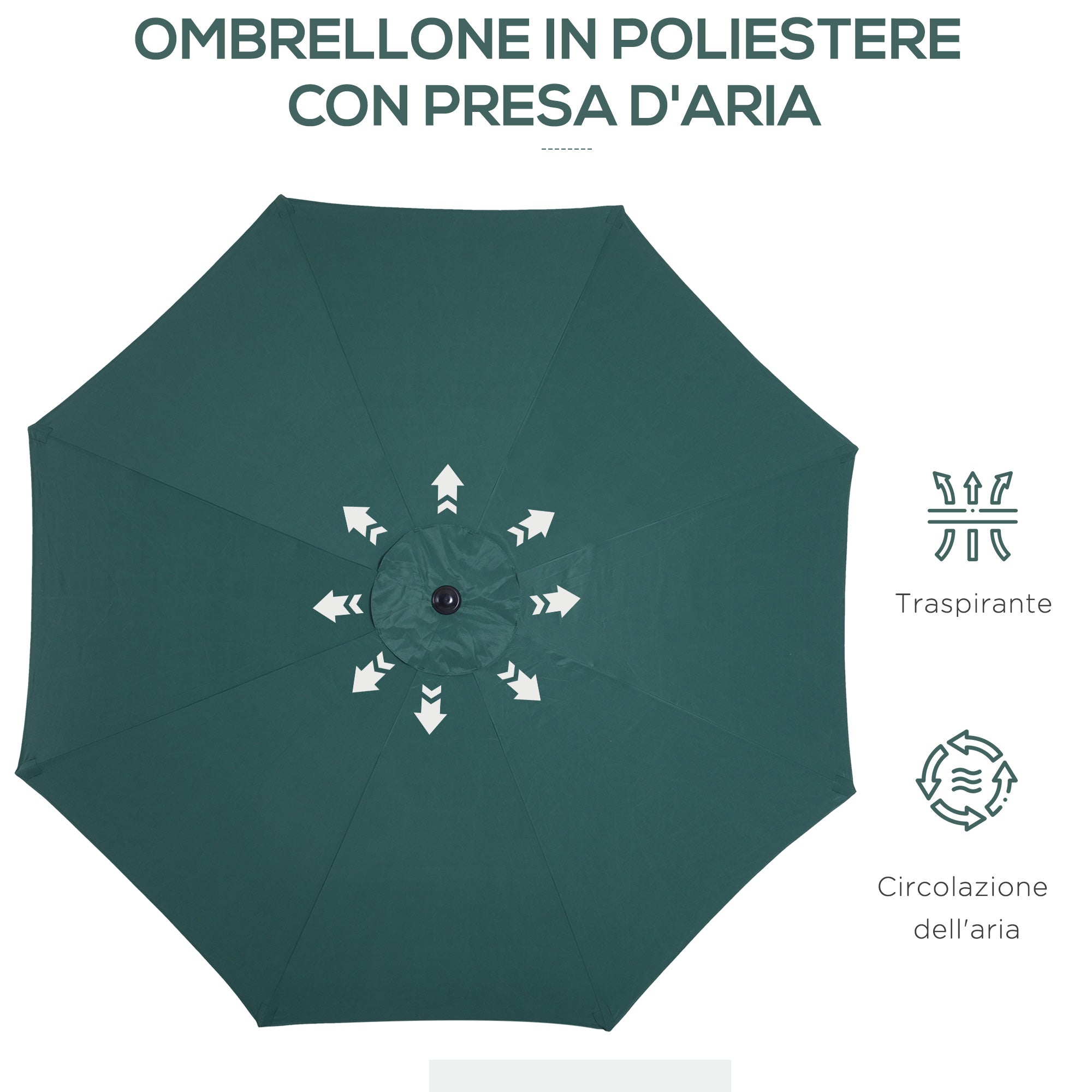 Easycomfort Ombrellone da Giardino 3x2.5 m Inclinabile, con Manovella, in Metallo e Poliestere Verde