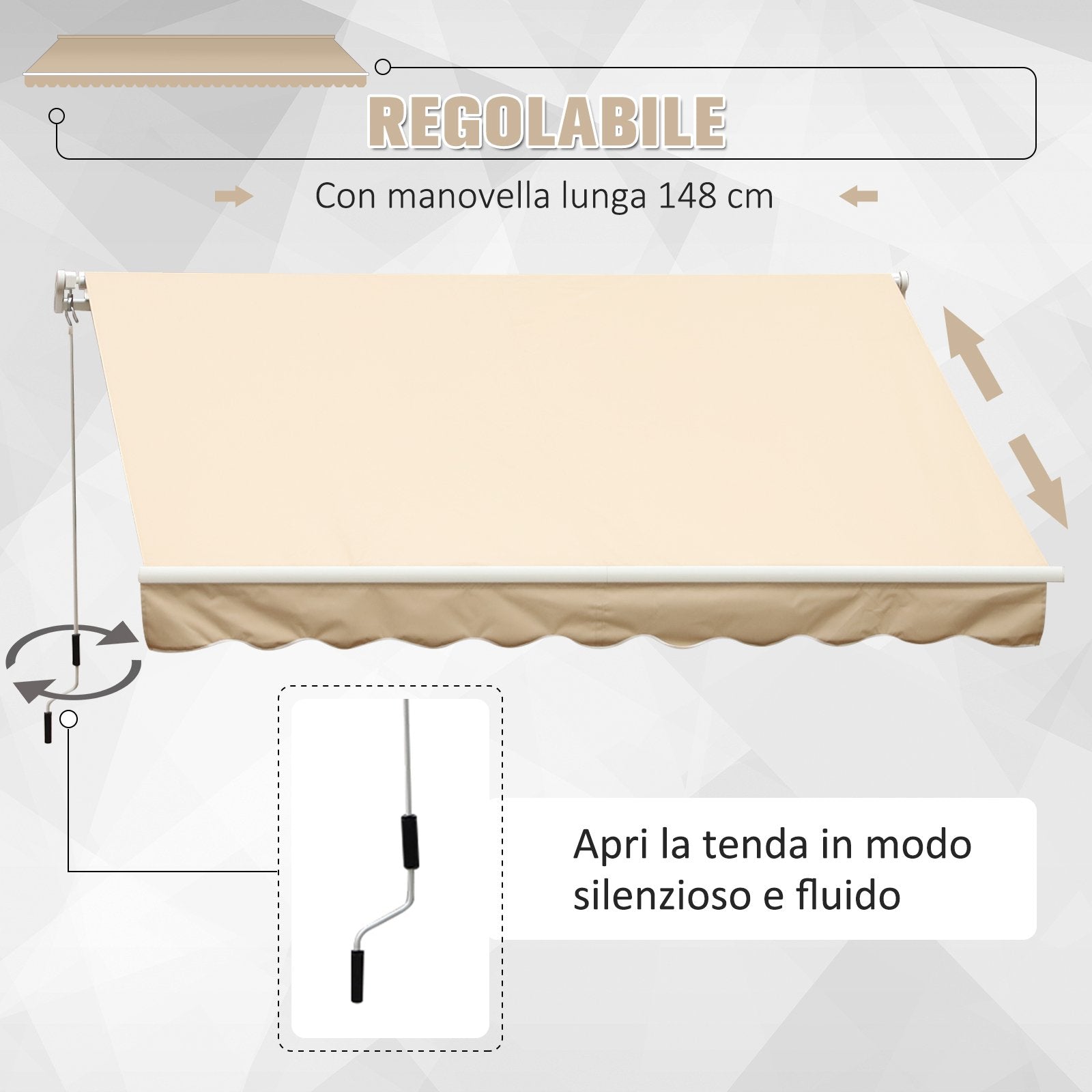 EasyComfort Tenda da Sole Avvolgibile a Caduta con Manovella, in Alluminio e Poliestere, 3x2.5m, Beige