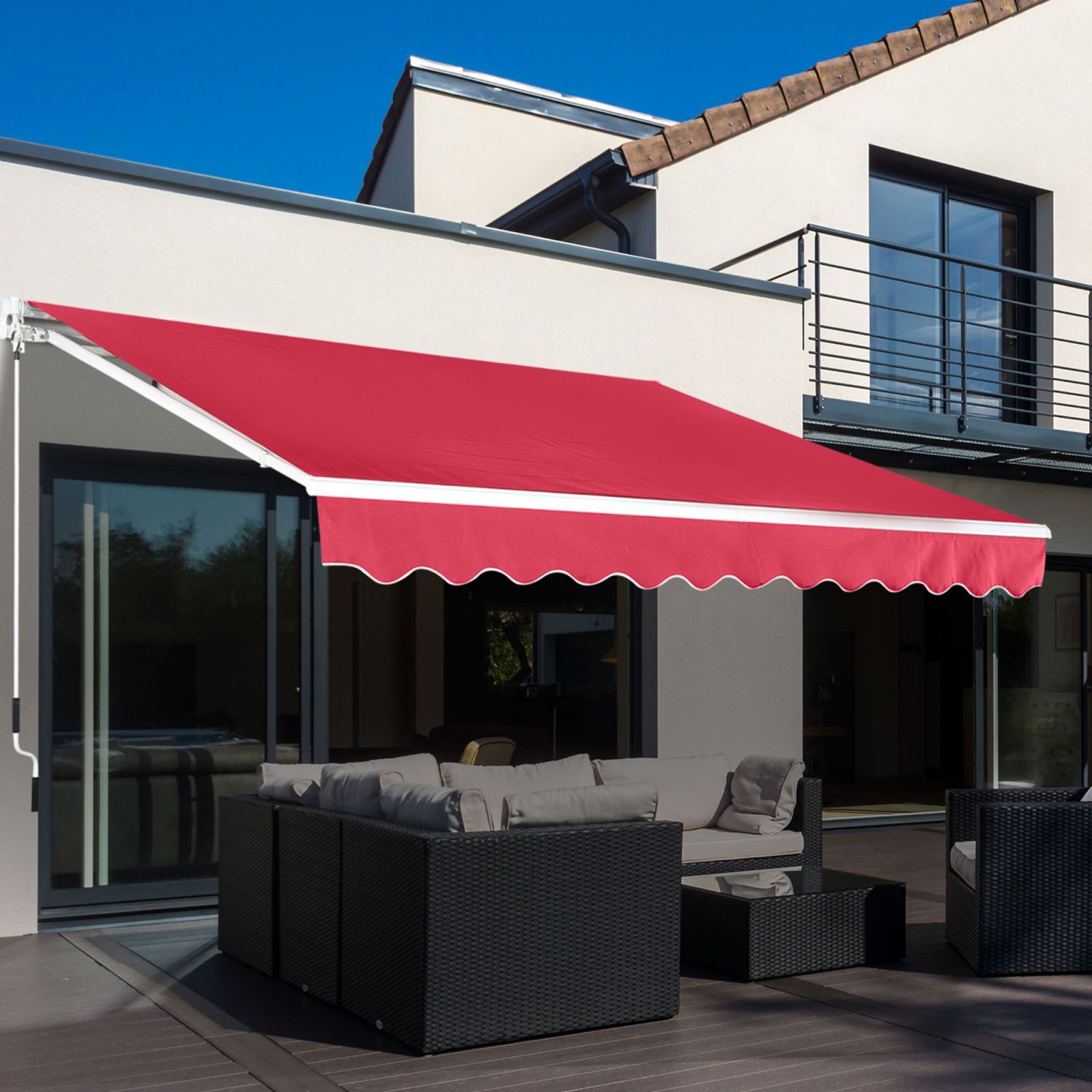 EasyComfort Tenda da Sole per Esterno Avvolgibile a Manovella in Metallo e Alluminio, 4x2.5m, Rosso Scuro