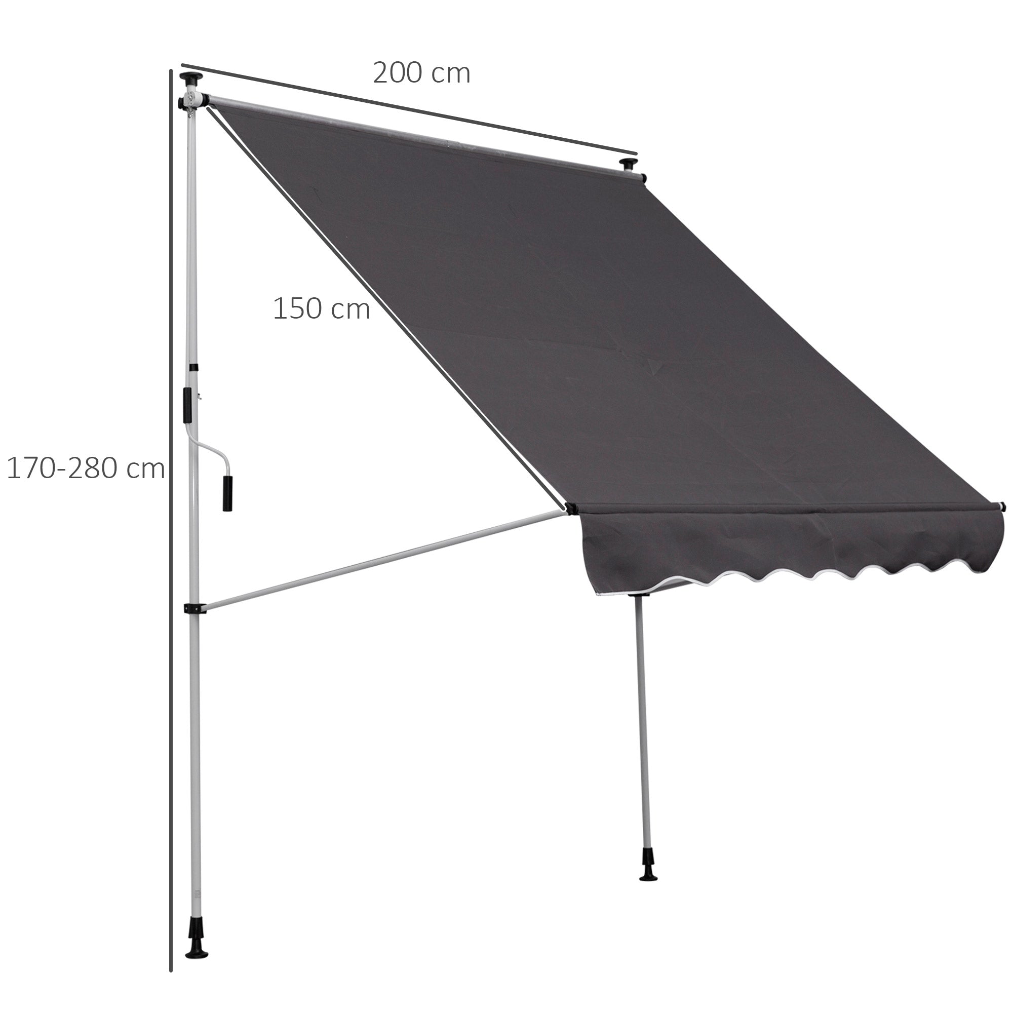 EasyComfort Tenda da Sole da Esterno 2x1.5m a Rullo con Manovella, Altezza e Angolazione Regolabile, Grigio