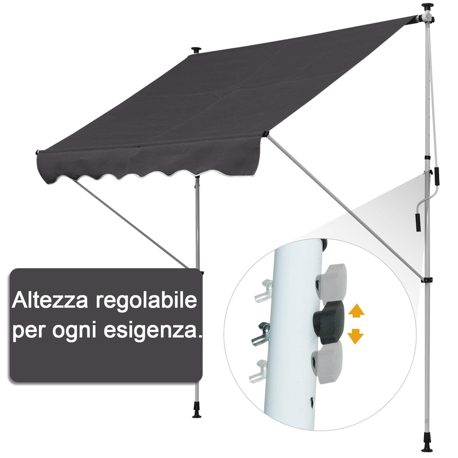 EasyComfort Tenda da Sole da Esterno 2x1.5m a Rullo con Manovella, Altezza e Angolazione Regolabile, Grigio