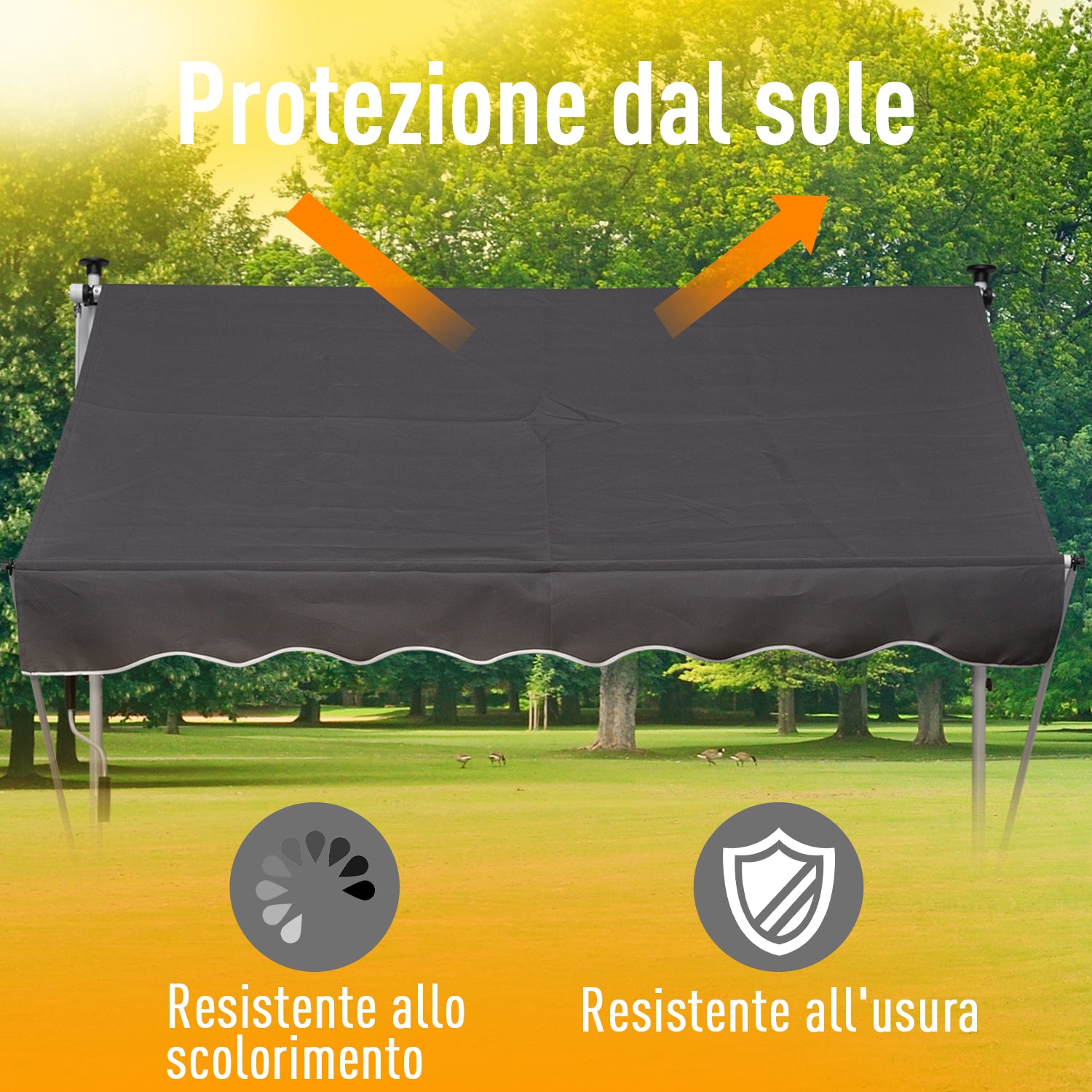 EasyComfort Tenda da Sole da Esterno 2x1.5m a Rullo con Manovella, Altezza e Angolazione Regolabile, Grigio