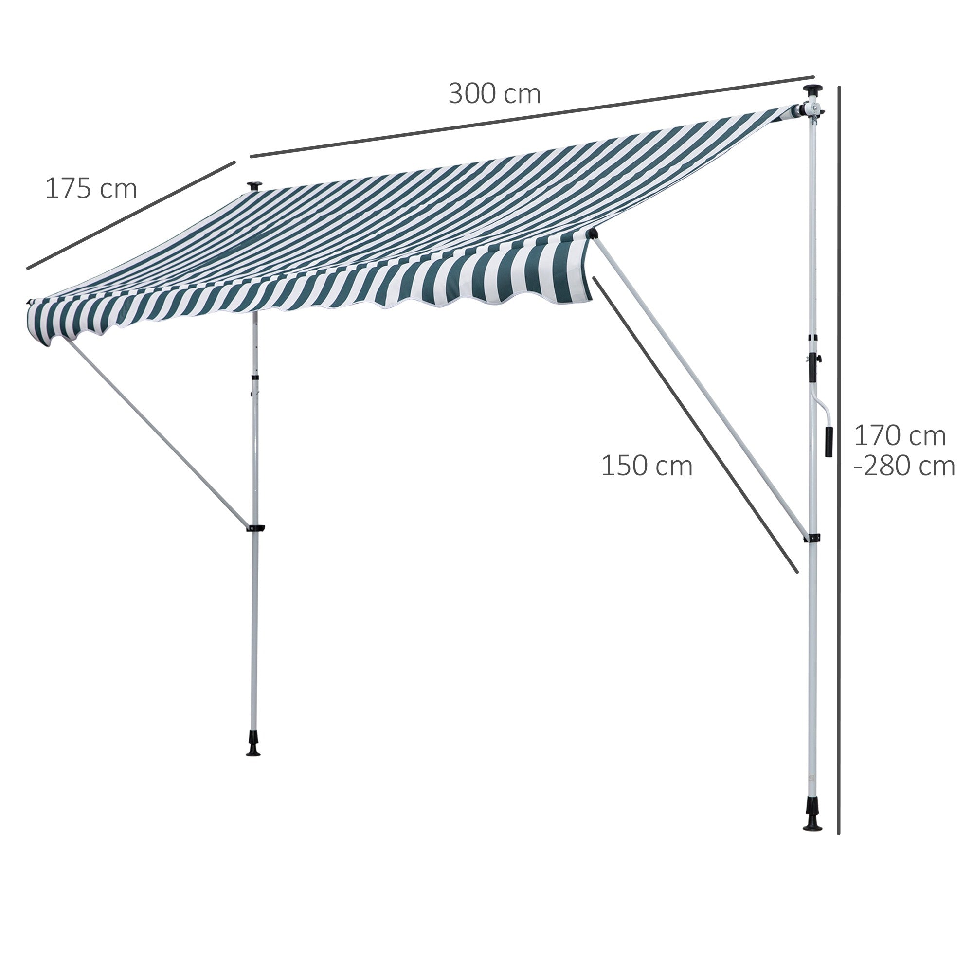 EASYCOMFORT  Tenda da Sole a Bracci con Manovella, Struttura Telescopica in Metallo e Parasole in Poliestere 300x150cm Verde