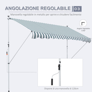 EASYCOMFORT  Tenda da Sole a Bracci con Manovella, Struttura Telescopica in Metallo e Parasole in Poliestere 300x150cm Verde