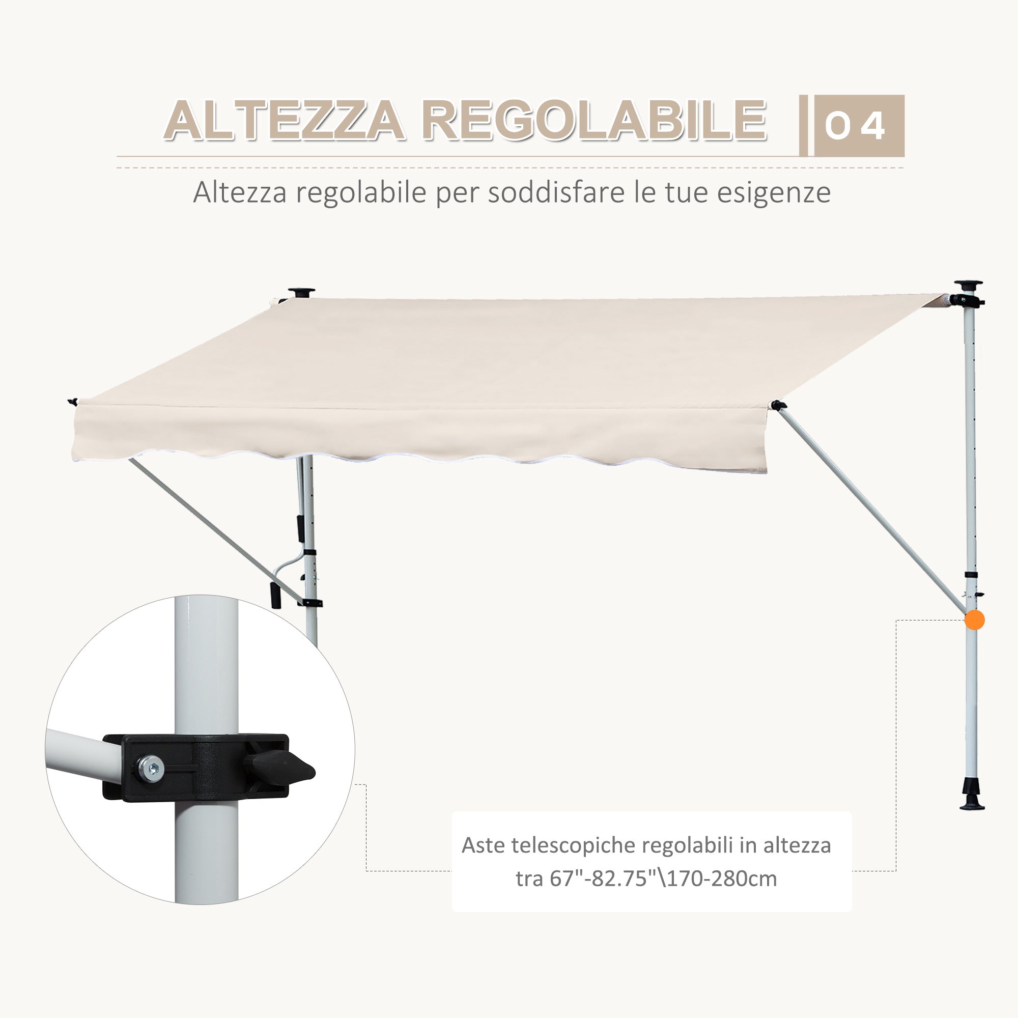 EasyComfort Tenda da Sole a Bracci 4x1.2m con Manovella e Struttura Telescopica, Cachi