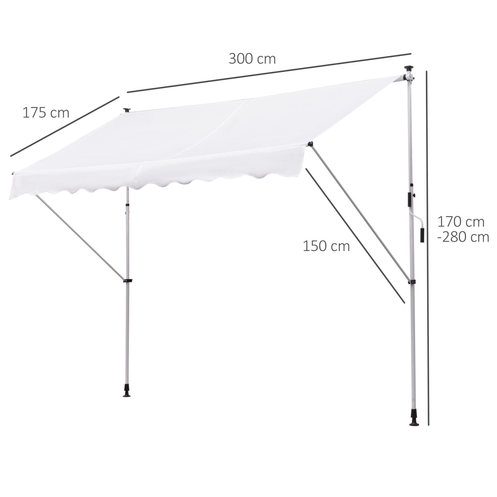 EasyComfort Tenda da Sole a Bracci 3x1.5m con Manovella e Struttura Telescopica, Bianco