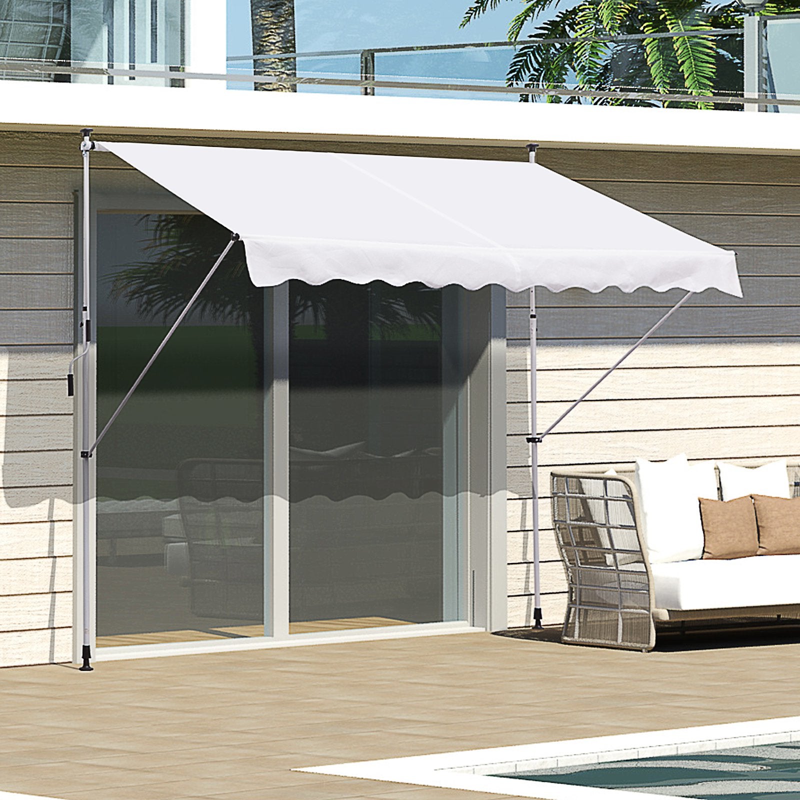 EasyComfort Tenda da Sole a Bracci 3x1.5m con Manovella e Struttura Telescopica, Bianco