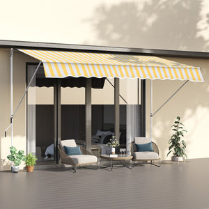 Tenda da Sole a Muro con Pali di Supporto 3x1.5m Bianco e Giallo