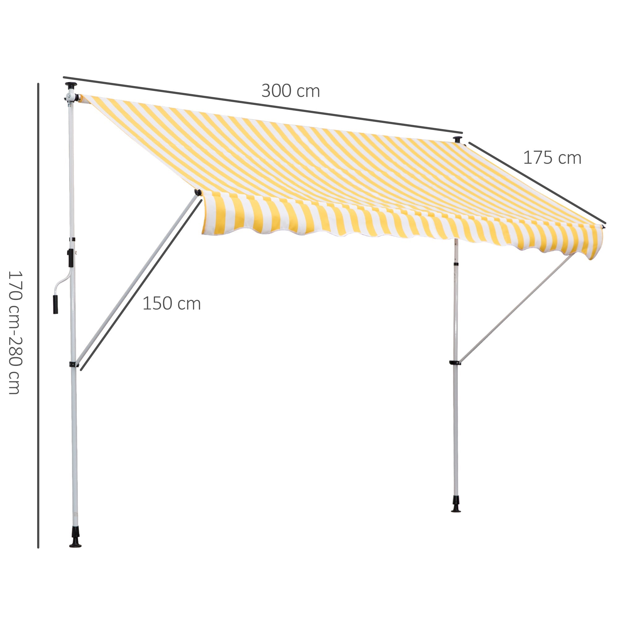 Tenda da Sole a Muro con Pali di Supporto 3x1.5m Bianco e Giallo