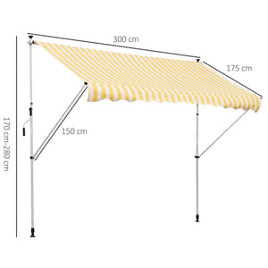 Tenda da Sole a Muro con Pali di Supporto 3x1.5m Bianco e Giallo