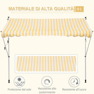 Tenda da Sole a Muro con Pali di Supporto 3x1.5m Bianco e Giallo