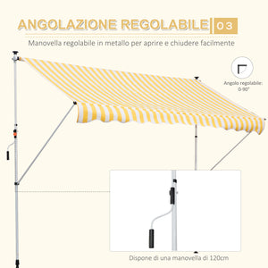 Tenda da Sole a Muro con Pali di Supporto 3x1.5m Bianco e Giallo