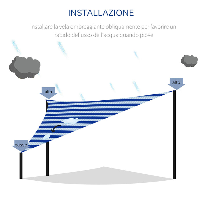 EasyComfort Tenda da Sole Vela Ombreggiante Triangolare 5x5x5m Anti-UV e Traspirante in HDPE, Bianca e Blu