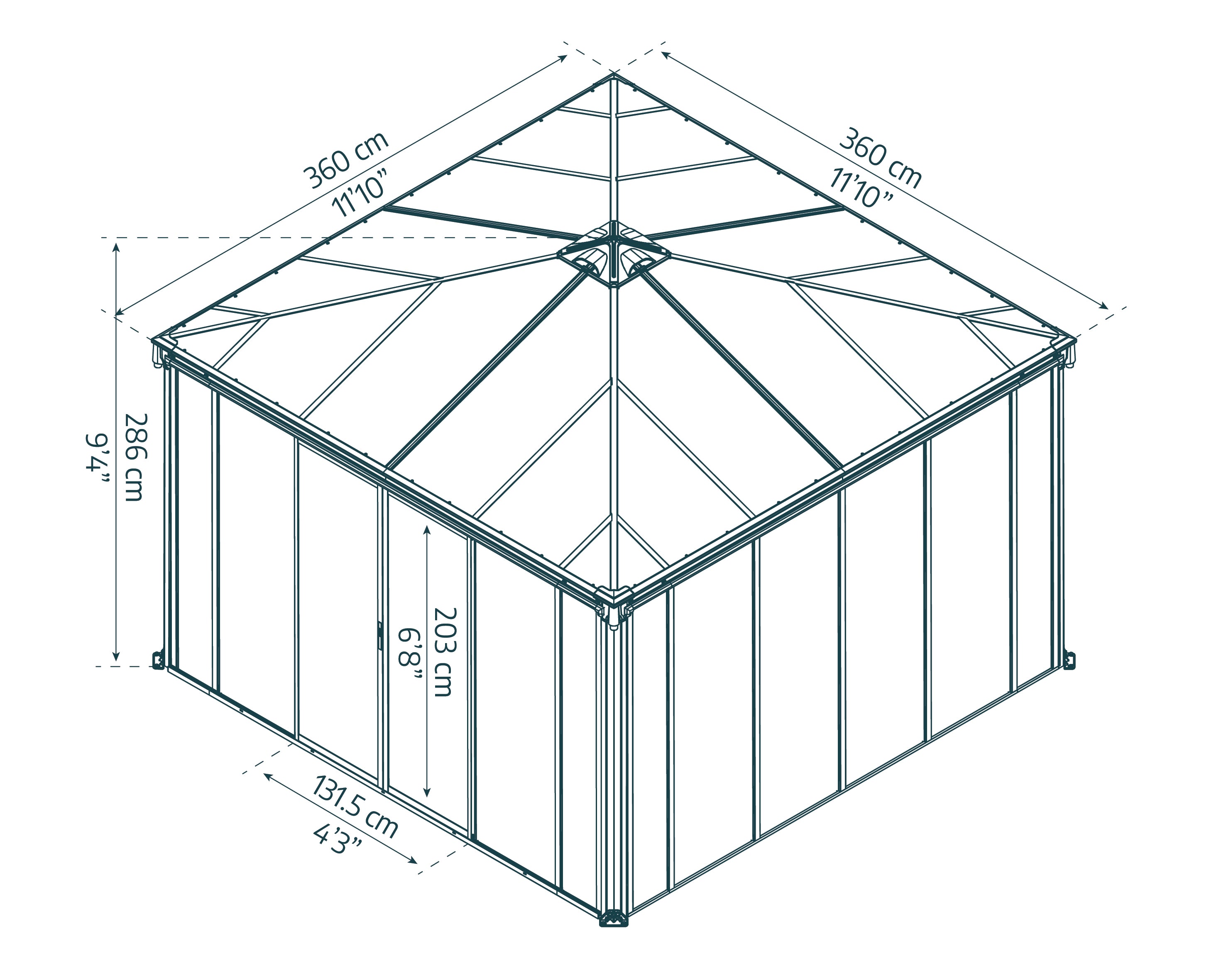 Gazebo Chiuso in Alluminio Ledro 3.6X3.6 m