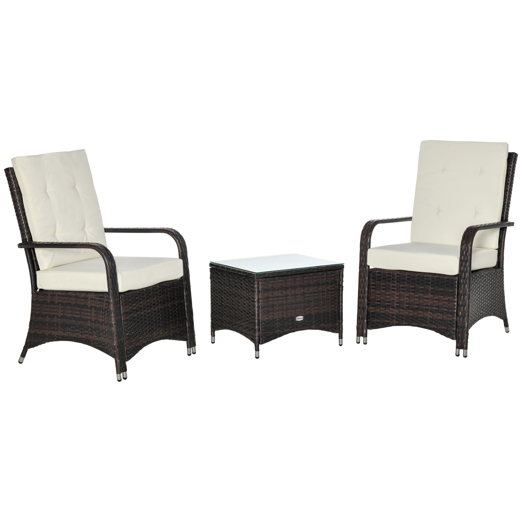 EasyComfort Set Mobili da Giardino in Rattan PE con Tavolino e 2 Sedie con Cuscini Sfoderabili, Marrone e Crema