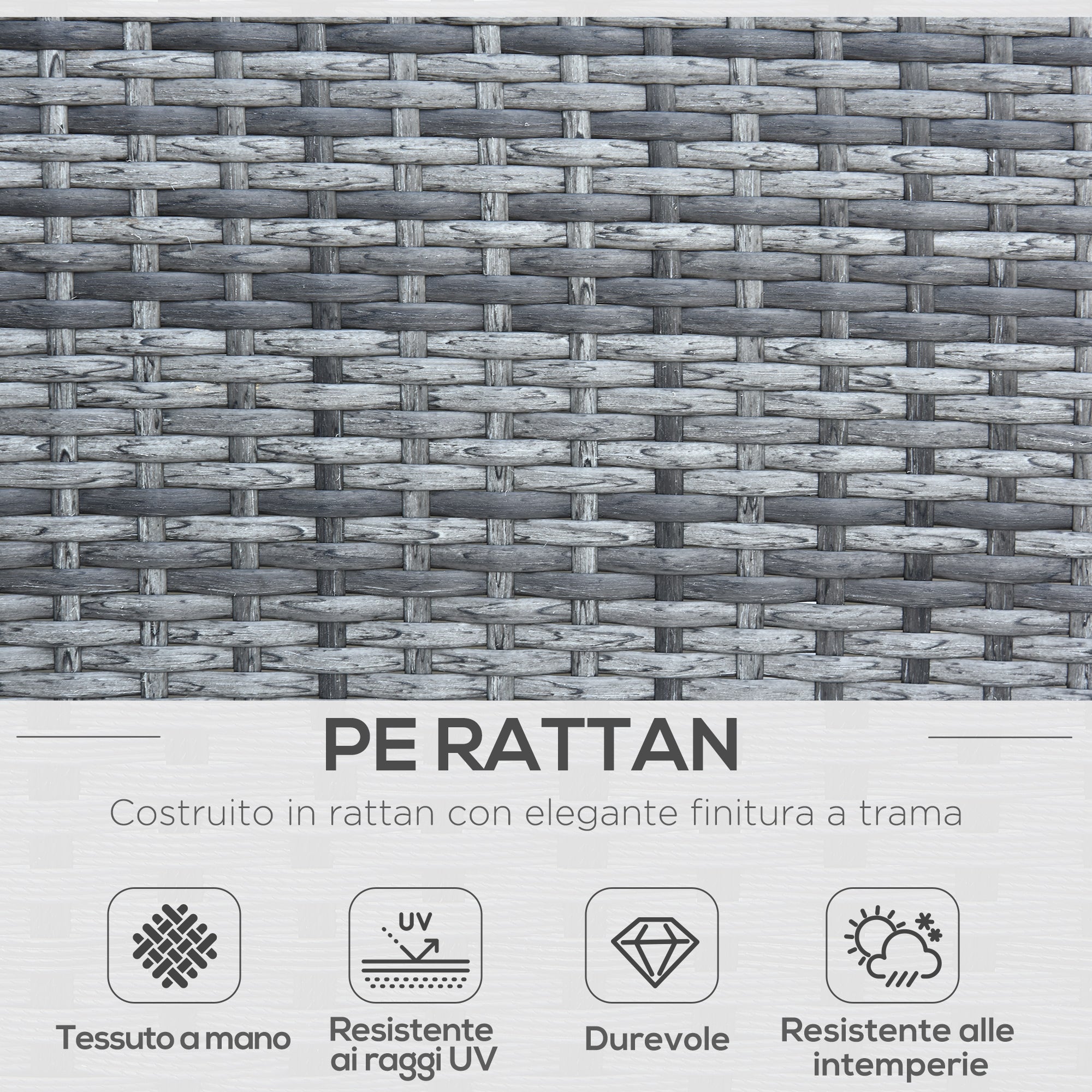 Set Mobili da Esterno in Rattan Sintetico Divanetto e 2 Poltrone con Tavolino e Cuscini Grigio