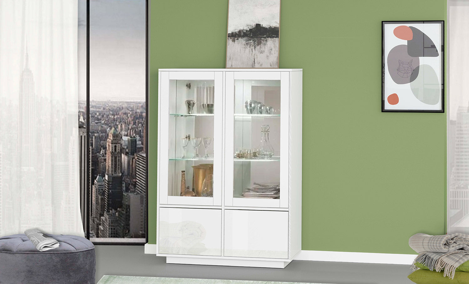 Mobile Vetrina 4 Ante 100,1x41,4x146 cm Bloom Bianco Lucido