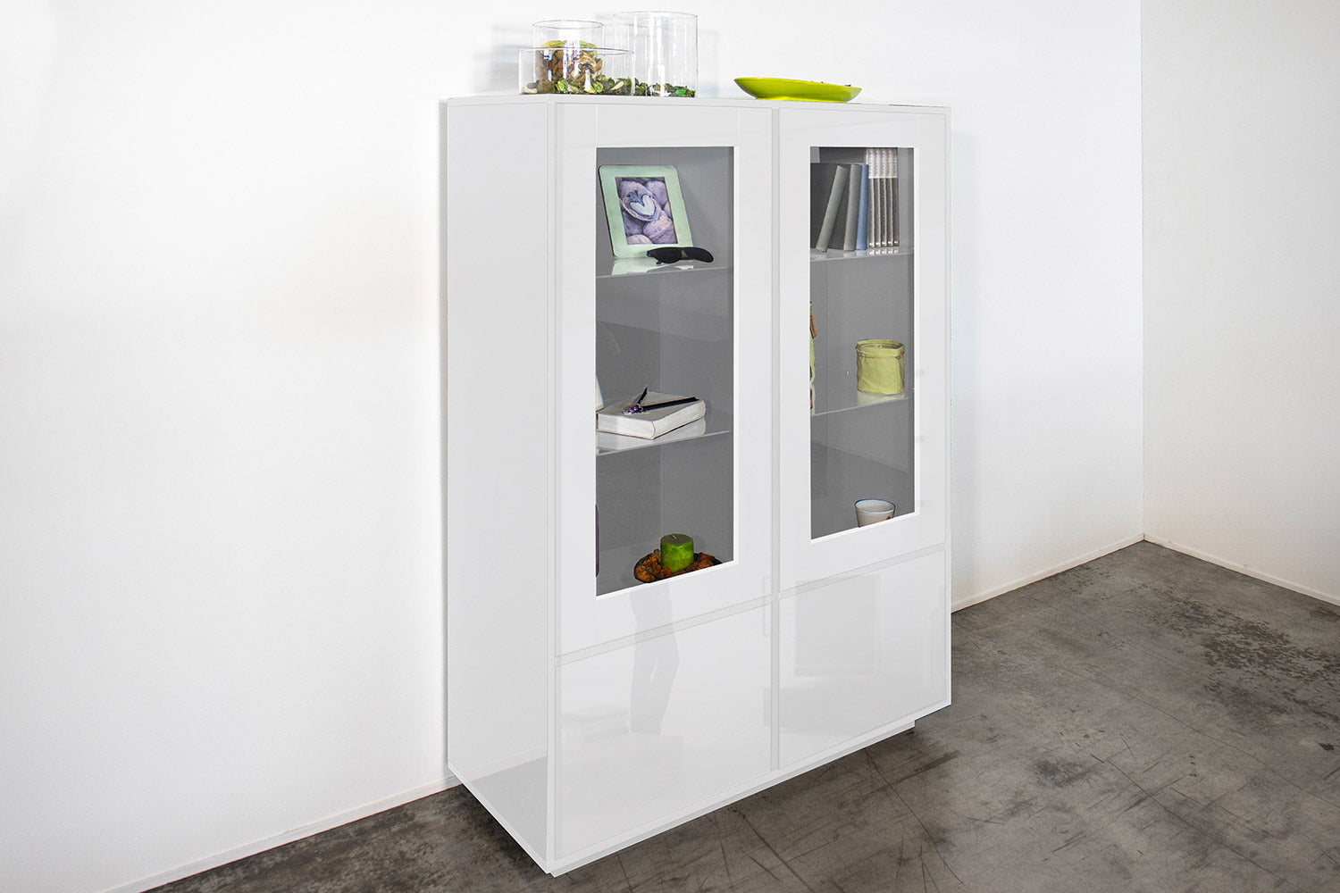 Mobile Vetrina 4 Ante 100,1x41,4x146 cm Bloom Bianco Lucido