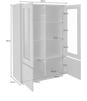 Mobile Vetrina 4 Ante 100,1x41,4x146 cm Bloom Bianco Lucido