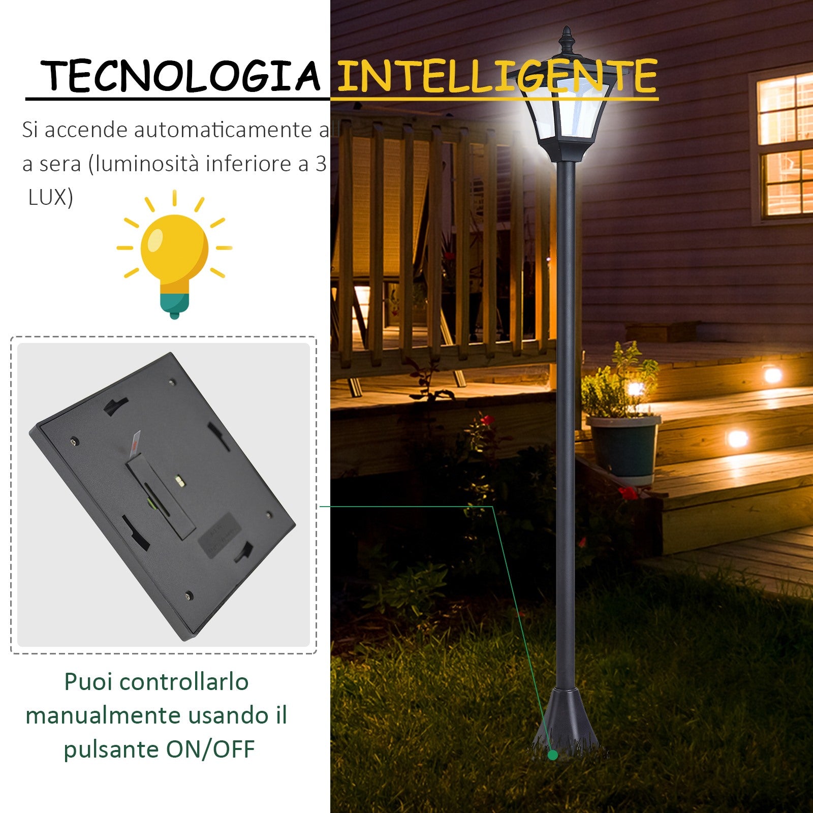 Easycomfort Lampada da Giardino Lampada da Terra LED da Esterno a Energia Solare Impermeabile IP44, 15x15x120 cm, Nero