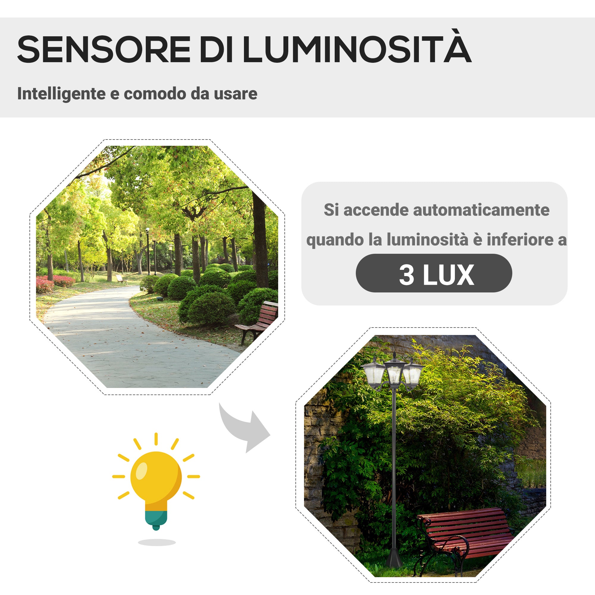 Easycomfort Lampada da Giardino Solare 3 LED Lampada da Terra Esterno Classico IP44 51.5×47×182.5cm