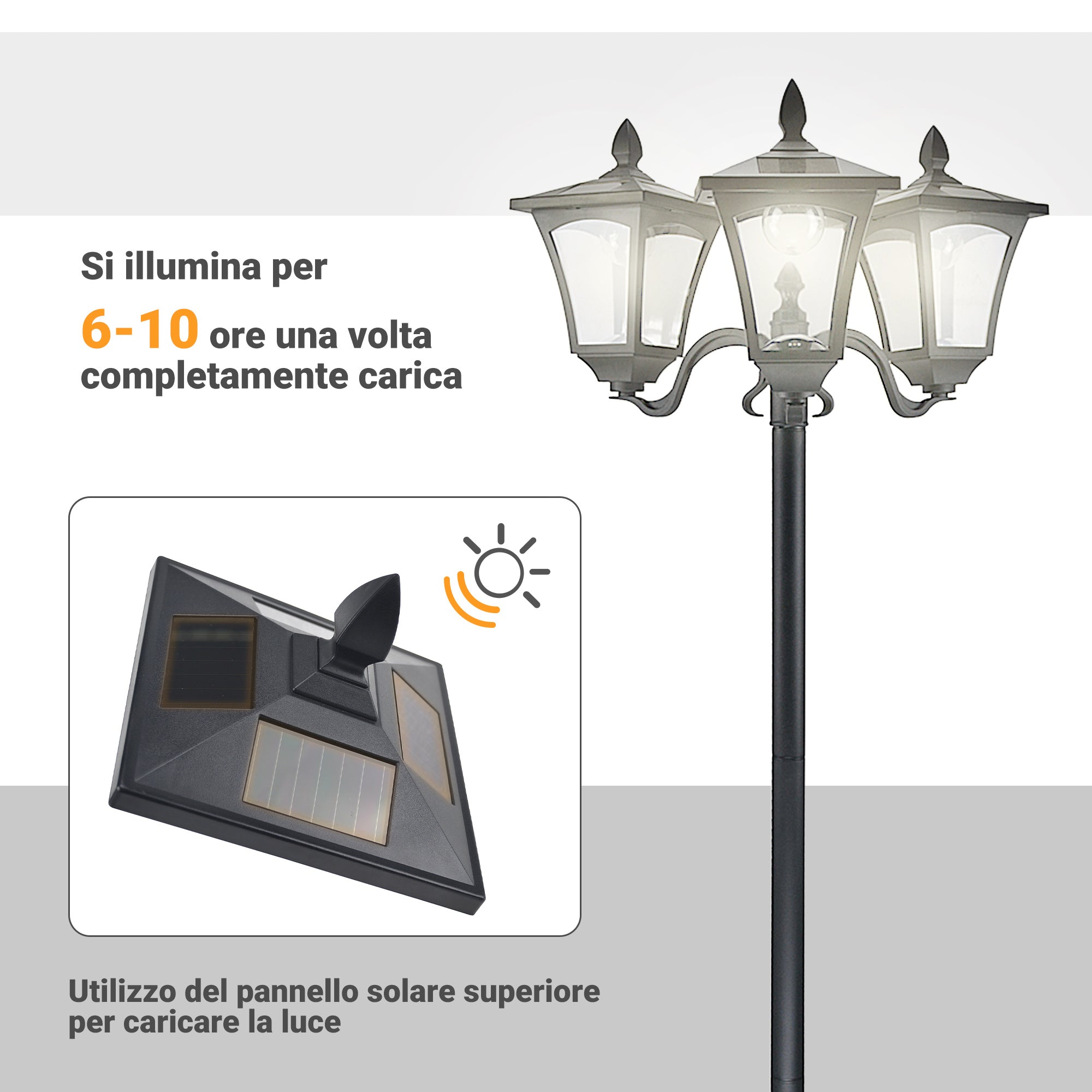 Easycomfort Lampada da Giardino Solare 3 LED Lampada da Terra Esterno Classico IP44 51.5×47×182.5cm