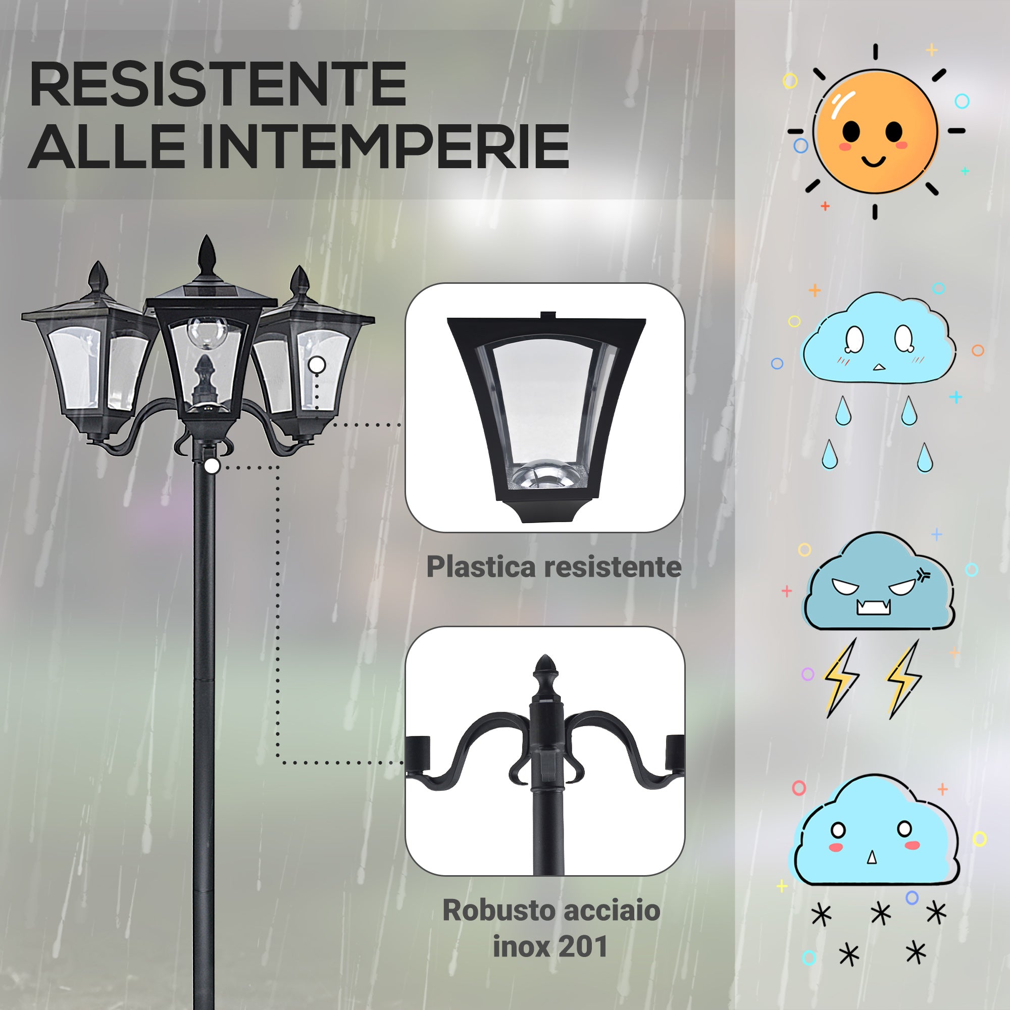 Easycomfort Lampada da Giardino Solare 3 LED Lampada da Terra Esterno Classico IP44 51.5×47×182.5cm